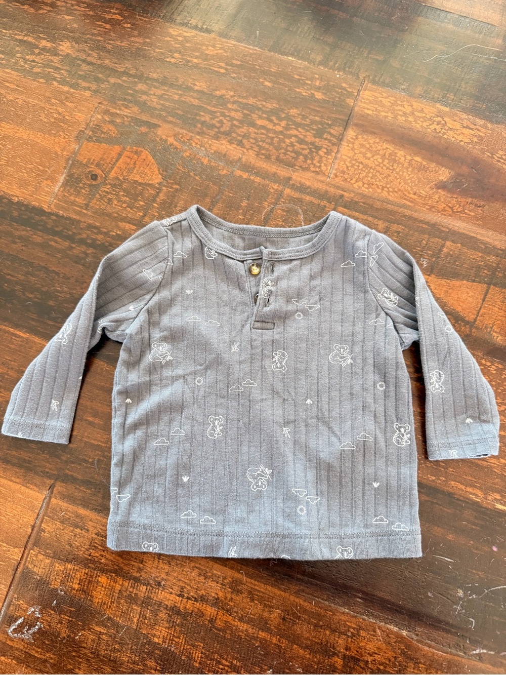 👚CLOSET CLEAN OUT SALE👖Blue Long-Sleeve Top with Tiny White Teddy Print 0-3M